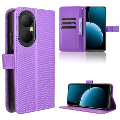 For Huawei Enjoy 80 Leather Wallet Case with Strap Diamond Texture Phone Cover