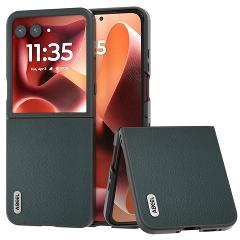 ABEEL Black Edge Case for Motorola Razr 70 Ultra / 60 Ultra 5G / Razr Ultra 2026 5G / 2025 5G Genuine Cow Leather PC Phone Cover
