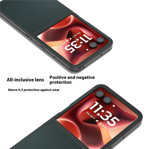 ABEEL Black Edge Case for Motorola Razr 70 Ultra / 60 Ultra 5G / Razr Ultra 2026 5G / 2025 5G Genuine Cow Leather PC Phone Cover
