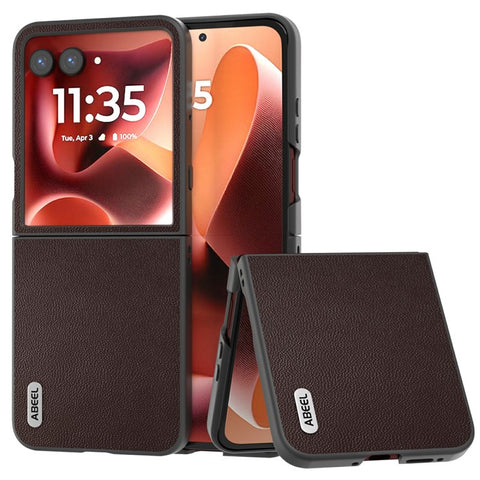 ABEEL Black Edge Case for Motorola Razr 70 Ultra / 60 Ultra 5G / Razr Ultra 2026 5G / 2025 5G Genuine Cow Leather PC Phone Cover
