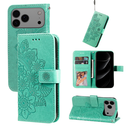For iPhone 17 Pro Max Case Floral Pattern PU Leather Wallet Stand Phone Cover