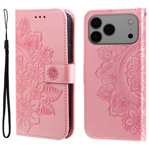 For iPhone 17 Pro Max Case Floral Pattern PU Leather Wallet Stand Phone Cover