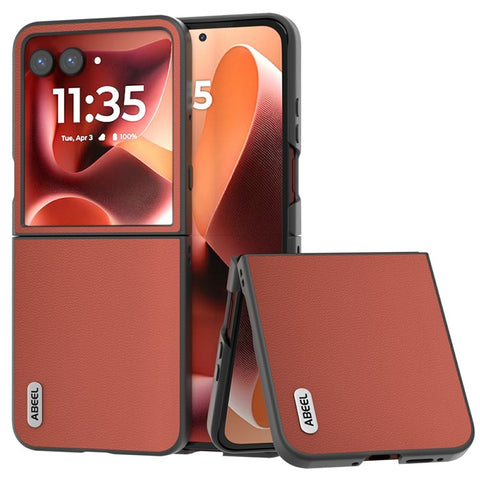 ABEEL Cell Phone Case for Motorola Razr 70 Ultra / 60 Ultra 5G / Razr Ultra 2026 5G / 2025 5G Genuine Cow Leather PC Back Cover