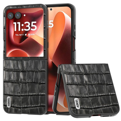 ABEEL Drop-Proof Case For Motorola Razr 70 Ultra / 60 Ultra 5G / Razr Ultra 2026 5G / 2025 5G Genuine Cow Leather + TPU Phone Cover