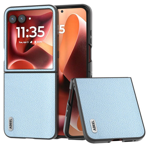 ABEEL Litchi Texture Case for Motorola Razr 70 Ultra / 60 Ultra 5G / Razr Ultra 2026 5G / 2025 5G Genuine Cow Leather + PC Phone Cover