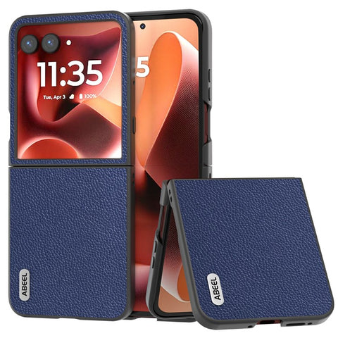 ABEEL Litchi Texture Case for Motorola Razr 70 Ultra / 60 Ultra 5G / Razr Ultra 2026 5G / 2025 5G Genuine Cow Leather + PC Phone Cover