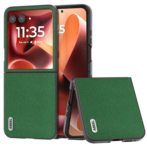 ABEEL Litchi Texture Case for Motorola Razr 70 Ultra / 60 Ultra 5G / Razr Ultra 2026 5G / 2025 5G Genuine Cow Leather + PC Phone Cover