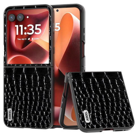 ABEEL For Motorola Razr 70 Ultra / 60 Ultra 5G / Razr Ultra 2026 5G / 2025 5G Case Crocodile Texture Genuine Cow Leather Phone Back Cover