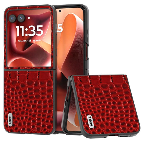 ABEEL For Motorola Razr 70 Ultra / 60 Ultra 5G / Razr Ultra 2026 5G / 2025 5G Case Crocodile Texture Genuine Cow Leather Phone Back Cover