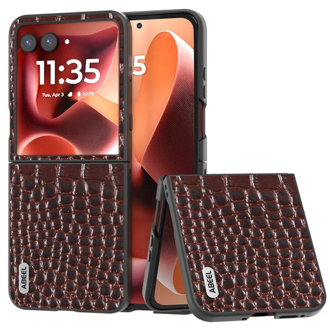 ABEEL For Motorola Razr 70 Ultra / 60 Ultra 5G / Razr Ultra 2026 5G / 2025 5G Case Crocodile Texture Genuine Cow Leather Phone Back Cover