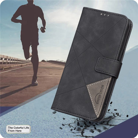 BINFEN COLOR For Motorola Edge 60 Pro 5G Phone Case Wallet Stand Geometry Imprinted Leather Cover