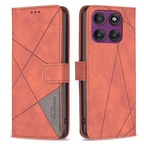 BINFEN COLOR For Motorola Edge 60 Pro 5G Phone Case Wallet Stand Geometry Imprinted Leather Cover