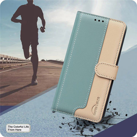 BINFEN COLOR BF33 For Motorola Edge 60 Pro 5G Leather Case Splicing Color RFID Blocking Wallet Stand Phone Cover