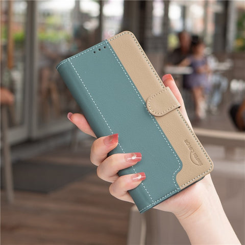 BINFEN COLOR BF33 For Motorola Edge 60 Pro 5G Leather Case Splicing Color RFID Blocking Wallet Stand Phone Cover