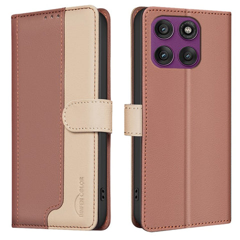 BINFEN COLOR BF33 For Motorola Edge 60 Pro 5G Leather Case Splicing Color RFID Blocking Wallet Stand Phone Cover