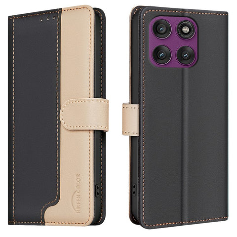 BINFEN COLOR BF33 For Motorola Edge 60 Pro 5G Leather Case Splicing Color RFID Blocking Wallet Stand Phone Cover