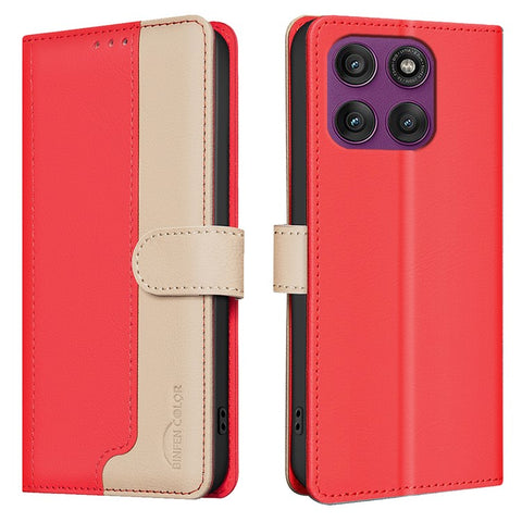 BINFEN COLOR BF33 For Motorola Edge 60 Pro 5G Leather Case Splicing Color RFID Blocking Wallet Stand Phone Cover