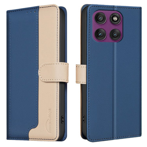 BINFEN COLOR BF33 For Motorola Edge 60 Pro 5G Leather Case Splicing Color RFID Blocking Wallet Stand Phone Cover