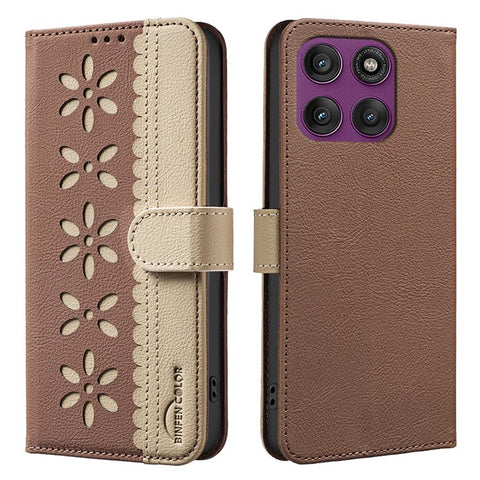 For Motorola Edge 60 Pro 5G Leather Case BINFEN COLOR BF36 Floral Pattern Phone Cover RFID Blocking Wallet Stand