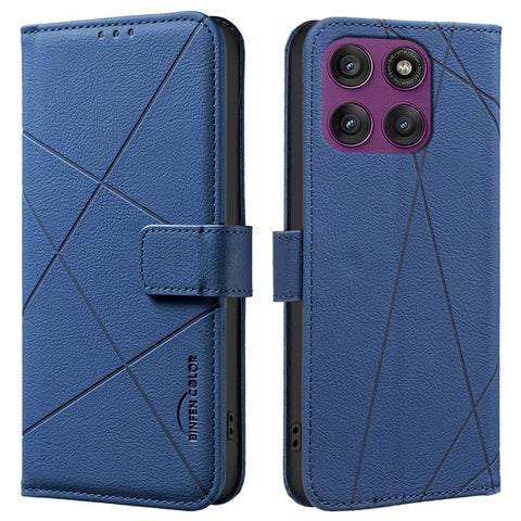 BINFEN COLOR BF35 For Motorola Edge 60 Pro 5G Phone Cover Geometry Imprinted RFID Blocking Leather Case
