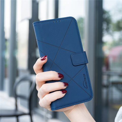 BINFEN COLOR BF35 For Motorola Edge 60 Pro 5G Phone Cover Geometry Imprinted RFID Blocking Leather Case