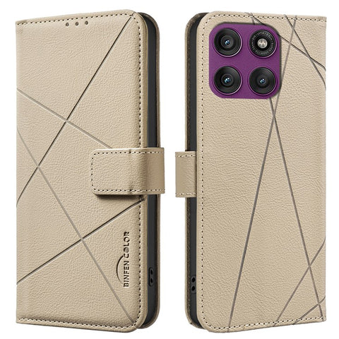 BINFEN COLOR BF35 For Motorola Edge 60 Pro 5G Phone Cover Geometry Imprinted RFID Blocking Leather Case