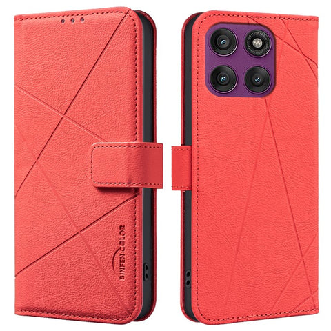 BINFEN COLOR BF35 For Motorola Edge 60 Pro 5G Phone Cover Geometry Imprinted RFID Blocking Leather Case