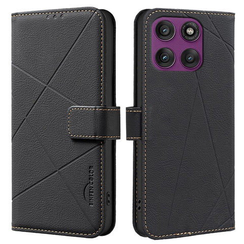 BINFEN COLOR BF35 For Motorola Edge 60 Pro 5G Phone Cover Geometry Imprinted RFID Blocking Leather Case