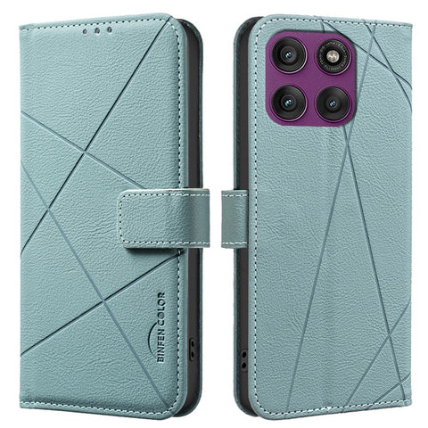 BINFEN COLOR BF35 For Motorola Edge 60 Pro 5G Phone Cover Geometry Imprinted RFID Blocking Leather Case