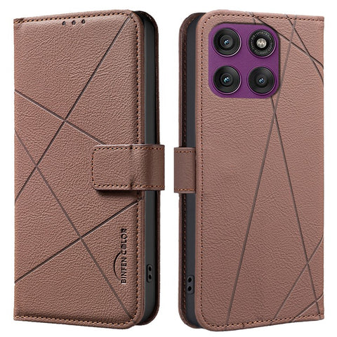 BINFEN COLOR BF35 For Motorola Edge 60 Pro 5G Phone Cover Geometry Imprinted RFID Blocking Leather Case