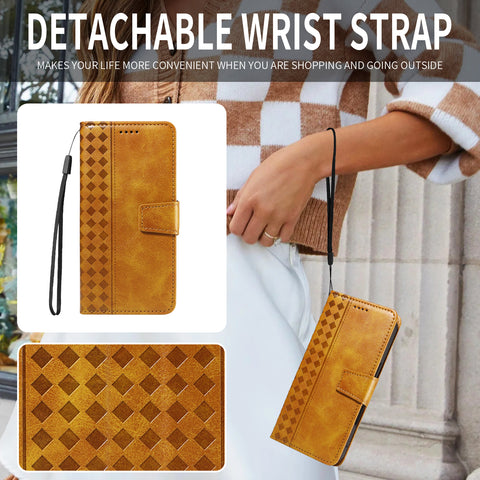 For Samsung Galaxy A07 4G / A06 4G / A06 5G Leather Case Wallet Stand Grids Imprinted Phone Cover with Strap
