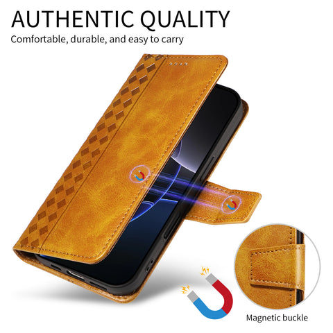 For Samsung Galaxy A07 4G / A06 4G / A06 5G Leather Case Wallet Stand Grids Imprinted Phone Cover with Strap