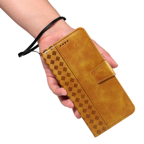 For Samsung Galaxy A07 4G / A06 4G / A06 5G Leather Case Wallet Stand Grids Imprinted Phone Cover with Strap