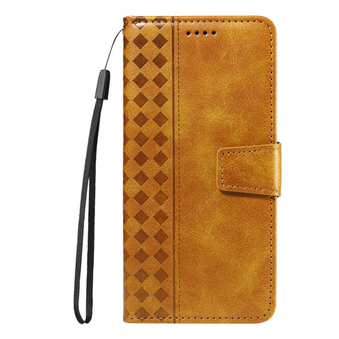For Samsung Galaxy A07 4G / A06 4G / A06 5G Leather Case Wallet Stand Grids Imprinted Phone Cover with Strap