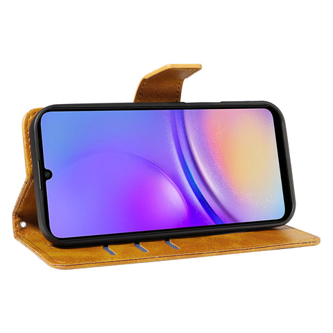 For Samsung Galaxy A07 4G / A06 4G / A06 5G Leather Case Wallet Stand Grids Imprinted Phone Cover with Strap