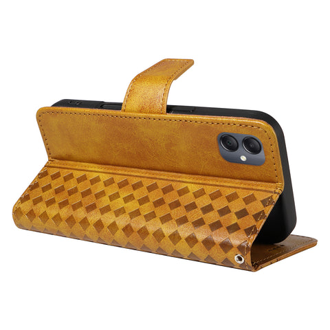 For Samsung Galaxy A07 4G / A06 4G / A06 5G Leather Case Wallet Stand Grids Imprinted Phone Cover with Strap