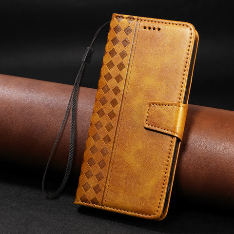 For Samsung Galaxy A07 4G / A06 4G / A06 5G Leather Case Wallet Stand Grids Imprinted Phone Cover with Strap