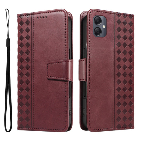 For Samsung Galaxy A07 4G / A06 4G / A06 5G Leather Case Wallet Stand Grids Imprinted Phone Cover with Strap