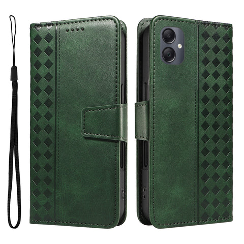 For Samsung Galaxy A07 4G / A06 4G / A06 5G Leather Case Wallet Stand Grids Imprinted Phone Cover with Strap