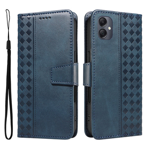 For Samsung Galaxy A07 4G / A06 4G / A06 5G Leather Case Wallet Stand Grids Imprinted Phone Cover with Strap