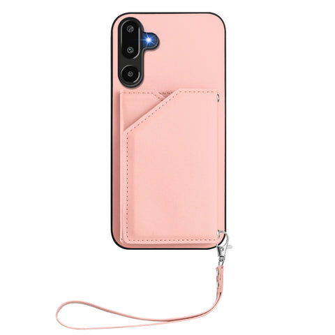 For Samsung Galaxy F16 5G / Galaxy M16 5G Case Card Holder Kickstand Skin-Touch Phone Cover with Wrist Strap