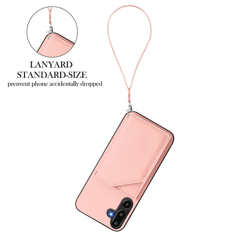 For Samsung Galaxy F16 5G / Galaxy M16 5G Case Card Holder Kickstand Skin-Touch Phone Cover with Wrist Strap