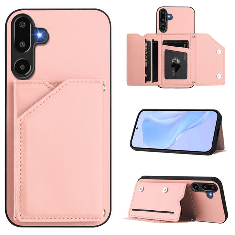 For Samsung Galaxy F16 5G / Galaxy M16 5G Case Card Holder Kickstand Skin-Touch Phone Cover with Wrist Strap