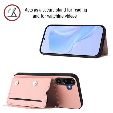 For Samsung Galaxy F16 5G / Galaxy M16 5G Case Card Holder Kickstand Skin-Touch Phone Cover with Wrist Strap