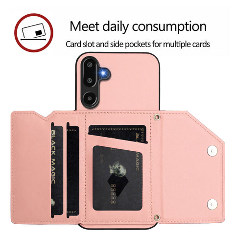 For Samsung Galaxy F16 5G / Galaxy M16 5G Case Card Holder Kickstand Skin-Touch Phone Cover with Wrist Strap