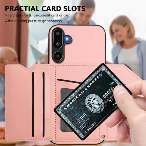 For Samsung Galaxy F16 5G / Galaxy M16 5G Case Card Holder Kickstand Skin-Touch Phone Cover with Wrist Strap