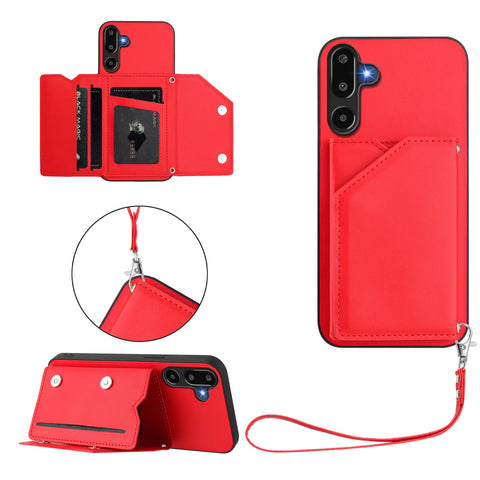 For Samsung Galaxy F16 5G / Galaxy M16 5G Case Card Holder Kickstand Skin-Touch Phone Cover with Wrist Strap