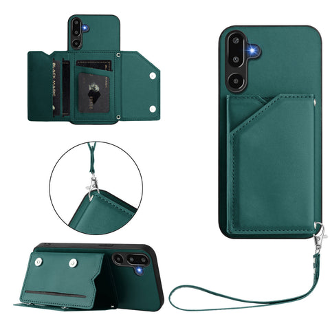 For Samsung Galaxy F16 5G / Galaxy M16 5G Case Card Holder Kickstand Skin-Touch Phone Cover with Wrist Strap