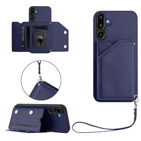 For Samsung Galaxy F16 5G / Galaxy M16 5G Case Card Holder Kickstand Skin-Touch Phone Cover with Wrist Strap