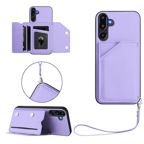 For Samsung Galaxy F16 5G / Galaxy M16 5G Case Card Holder Kickstand Skin-Touch Phone Cover with Wrist Strap